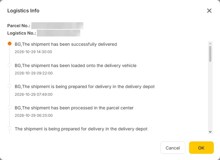 Историята на пратката в раздела Parcels в LitBuy